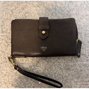 Fossil Women's Pebbled Leather Wallet Butter Soft Distressed BrownClutch Zip Top